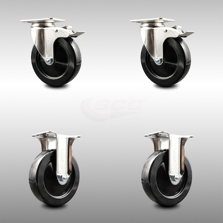 Service Caster 5 Inch 316SS Soft Rubber Wheel Swivel Top Plate Caster Lock Brake 2 Rigid, 2PK SCC-SS316TTL20S514-SRS-2-R-2